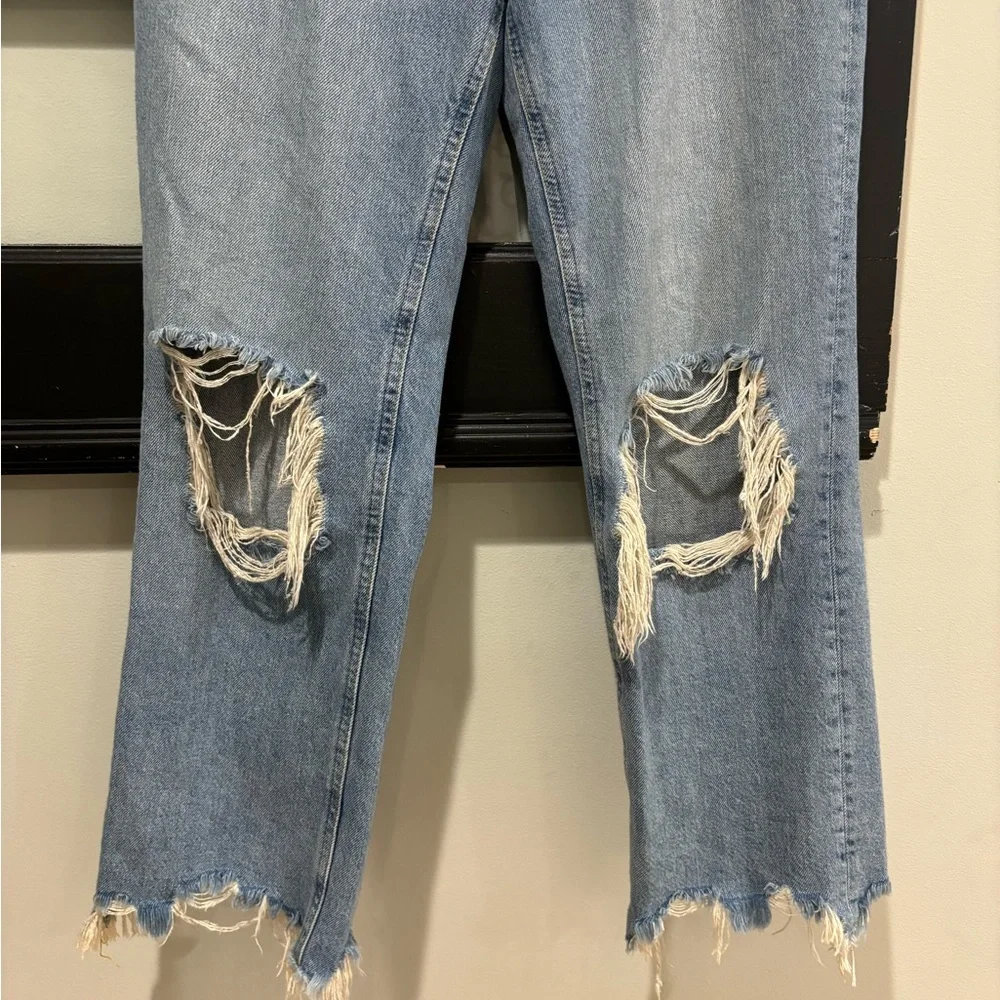Free People We The Free Maggie Jeans Straight Leg Ripped Raw Hem Size 26